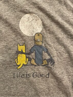 Life is Good Gray Cat & Character Graphic Tee